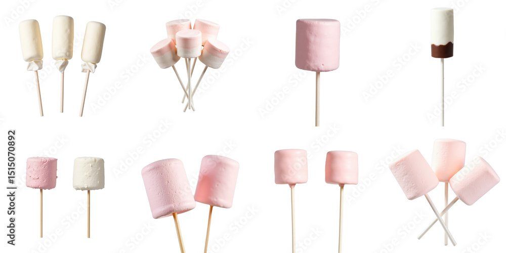 Aufkleber collection of colorful marshmallows on sticks featuring various shapes and sizes set against a trans