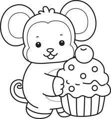 Outline of Cute Monkey icon. Coloring pages of Funny baby Monkey animal series stock illustration.