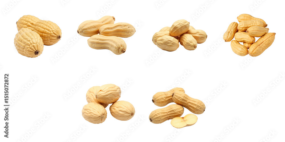 Aufkleber collection of shelled and unshelled peanuts on transparent background featuring various textures and