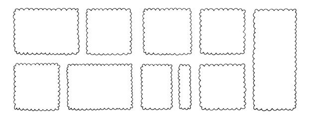 picture rectangle cute line wavy frame, frame doodle line hand drawn, outline border frame, scribble frame cute set