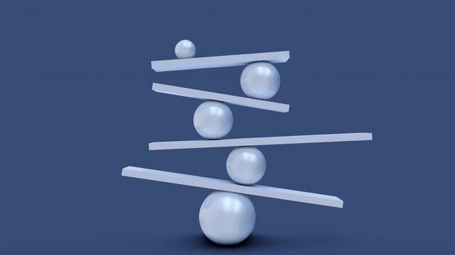 Abstract harmony balancing geometric objects on black background. Minimalistic concept art of mental health, business work. Realistic abstract 3d animation.