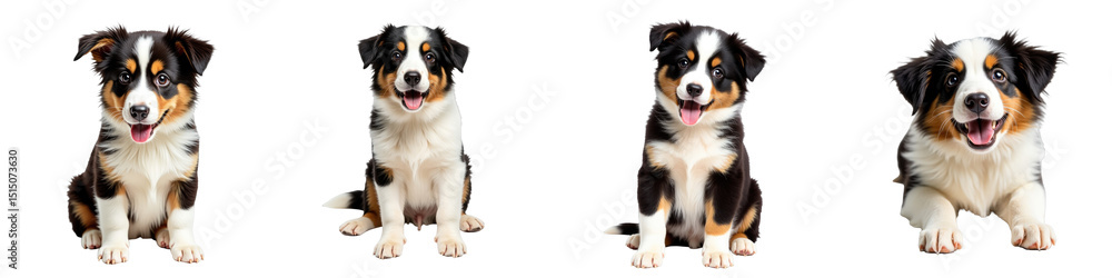 Aufkleber collection of four playful australian shepherd puppies sitting against a solid transparent backgroun