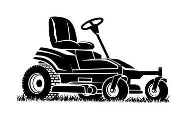 A Black and White Illustration of a Riding Lawn Mower