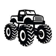 Obraz premium Powerful Monster Truck Silhouette – Black Vector for Mud Racing Flyers, Vehicle Show Posters, and Automotive Decor 