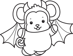 Outline of Cute Monkey icon. Coloring pages of Funny baby Monkey animal series stock illustration.