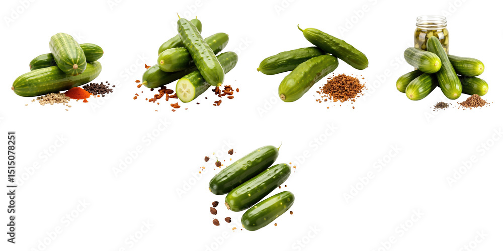 Poster fresh cucumbers showcased in various arrangements, including whole cucumbers, sliced cucumbers, and 
