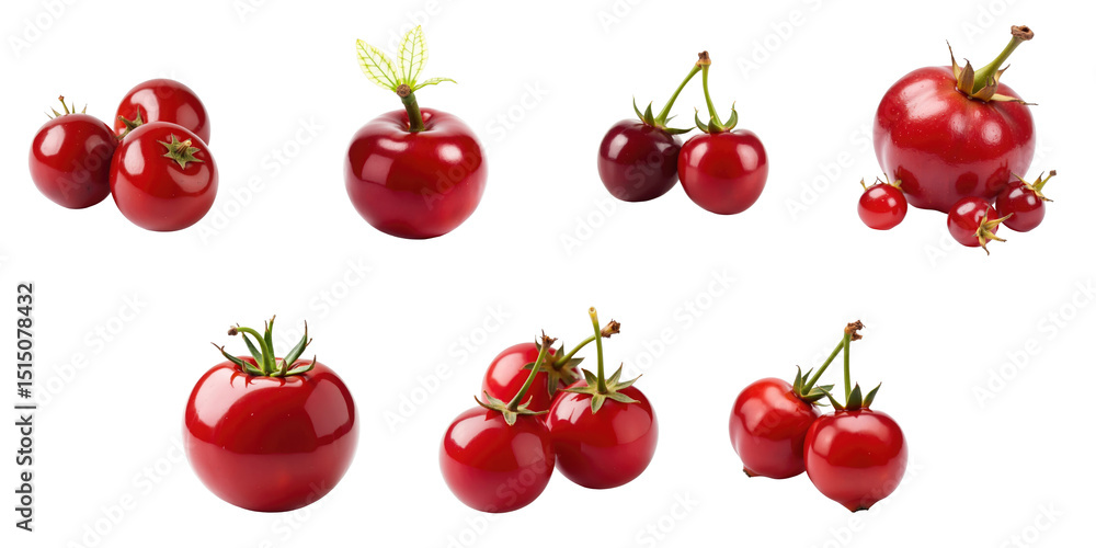 Poster vibrant collection of red tomatoes displayed against transparent background featuring various shapes