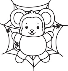 Outline of Cute Monkey icon. Coloring pages of Funny baby Monkey animal series stock illustration.