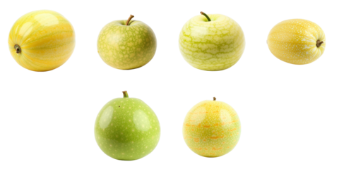 Collection of Various Melons and Apples Displaying Different Shapes and Colors on transparent Background