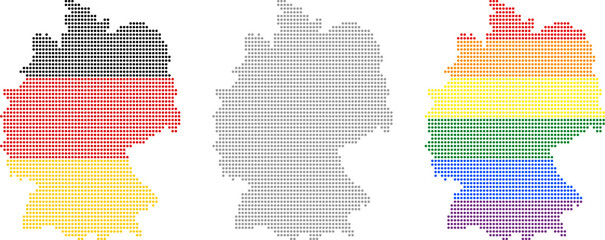 Naklejka premium Rhombus dots Germany map. German dotted pixel map in flag, grey and LGBT pride colors. Vector illustration