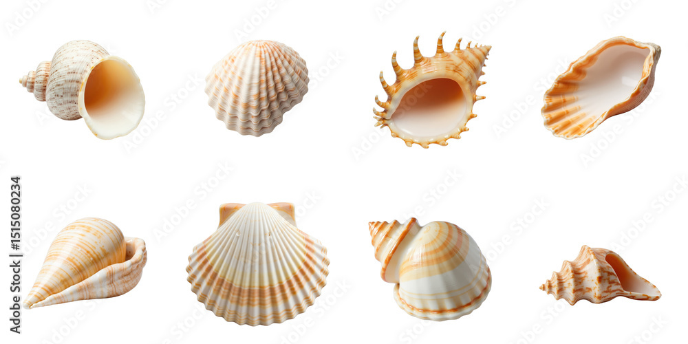 Aufkleber variety of colorful seashells displayed on transparent background featuring different shapes and pat