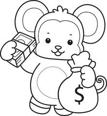 Outline of Cute Monkey icon. Lineart of Funny baby Monkey animal series stock illustration.