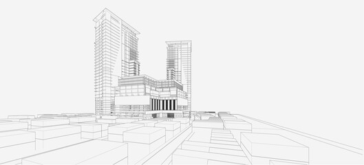 3d wireframe of building. sketch design.Vector