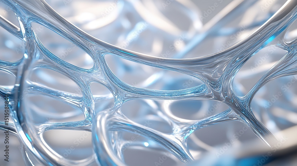 Poster a cyber-network inspired circuit design with silver and blue lines creating dazzling fractal pipelin