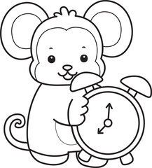 Outline of Cute Monkey icon. Lineart of Funny baby Monkey animal series stock illustration.
