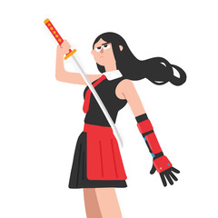 Fototapeta premium Vector art of Cartoon woman warrior with katana isolated on white