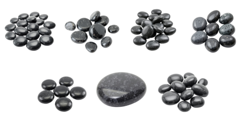 Collection of Smooth transparent Stones in Various Arrangements on a transparent Background Featuring Diverse Shapes and Sizes, Ideal for Decorative or Design Purposes