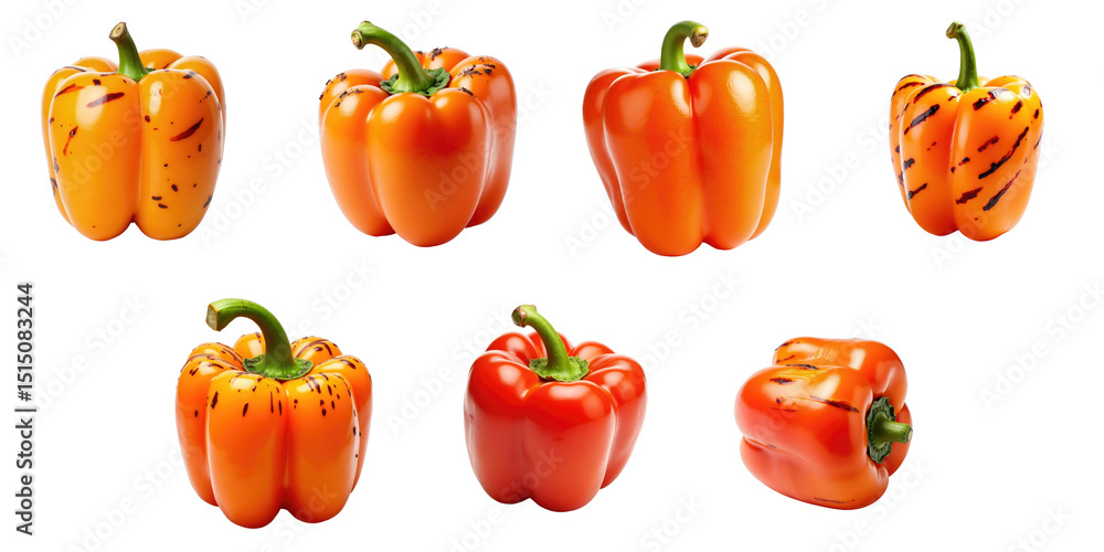 Aufkleber Vibrant Collection of Orange and Red Bell Peppers Displayed from Various Angles on a transparent Background Showcasing Their Distinctive Shapes and Textures