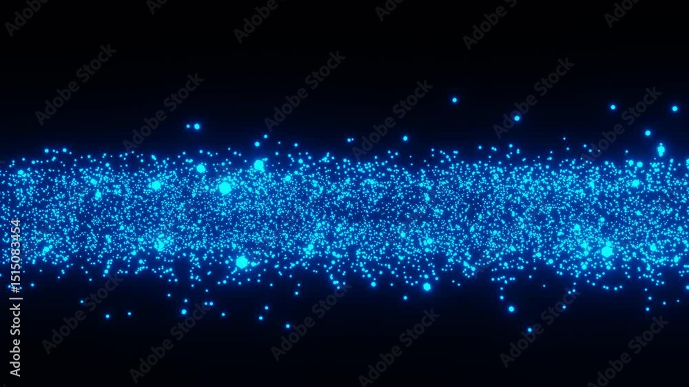 Poster abstract background round blue glowing particles moving on black background 3d render looped animati