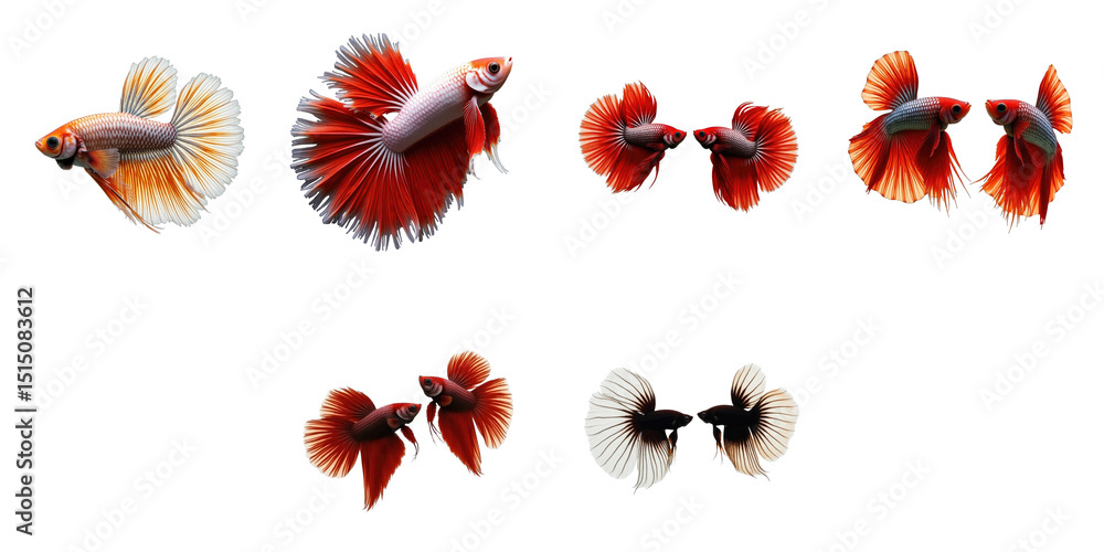 Poster vibrant collection of colorful betta fish illustrations featuring multiple varieties and unique fins