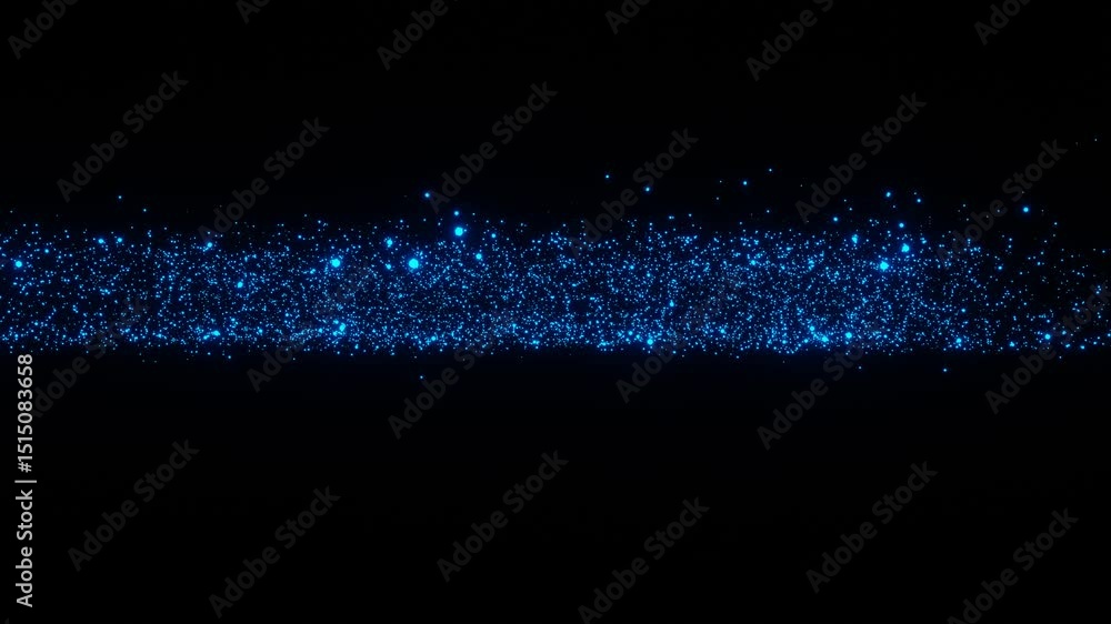 Poster abstract background round blue glowing particles moving on black background 3d render looped animati