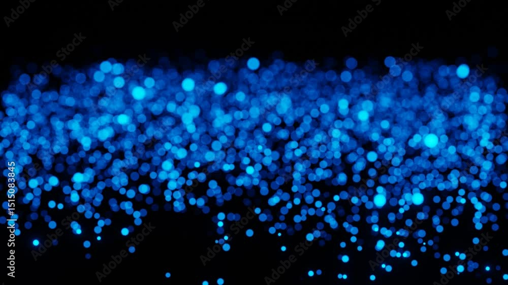 Poster abstract background round blue glowing particles moving on black background 3d render looped animati