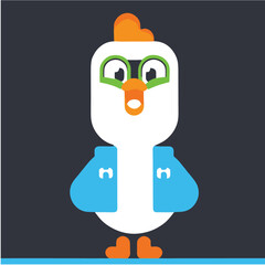 Vector art of Cartoon chicken character with glasses and blue jacket