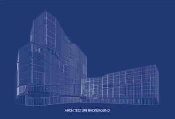 3d wireframe of building. sketch design.Vector
