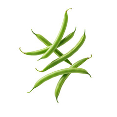 Fototapeta premium Fresh green beans floating in mid air on a solid white background