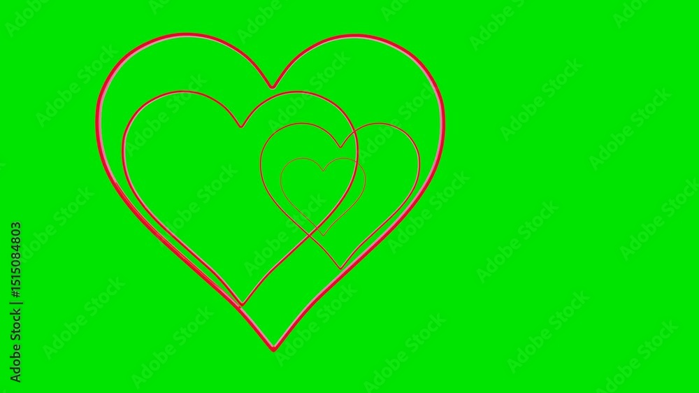 Poster 3d red glossy outline of heart symbol rotates on green background. 3d render looped animation