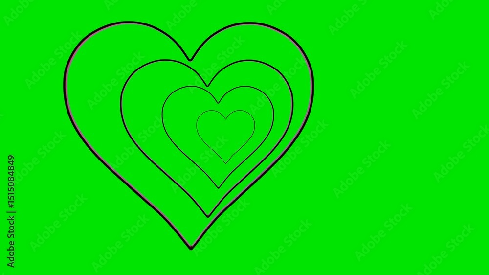 Poster 3d red glossy outline of heart symbol rotates on green background. 3d render looped animation