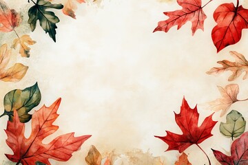 Autumn watercolor illustration. A frame of leaves on an abstract background, copy space. 