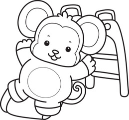 Fototapeta premium Outline of Cute Monkey icon. Lineart of Funny baby Monkey animal series stock illustration.