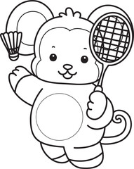 Outline of Cute Monkey icon. Lineart of Funny baby Monkey animal series stock illustration.