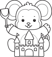 Outline of Cute Monkey icon. Lineart of Funny baby Monkey animal series stock illustration.