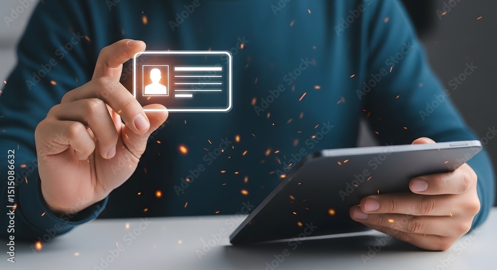 Aufkleber digital identity management a person uses a tablet to access and manage their secure online digital 