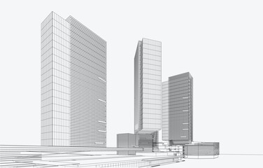 3d wireframe of building. sketch design.Vector