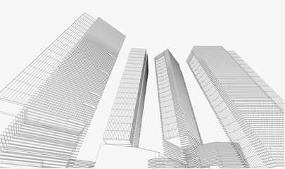 3d wireframe of building. sketch design.Vector