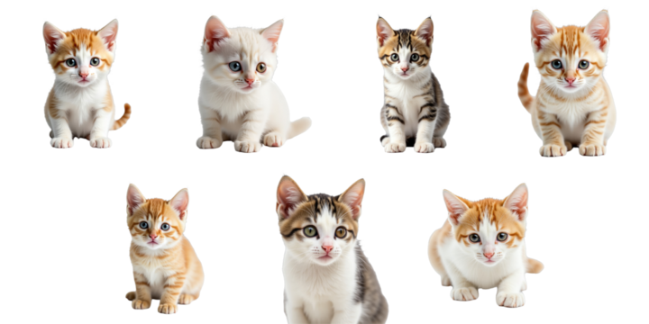Playful Collection of Adorable Kittens Featuring Various Breeds and Colors Against a transparent Background Showcasing Their Unique Expressions and Personalities