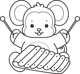 Outline of Cute Monkey icon. Lineart of Funny baby Monkey animal series stock illustration.
