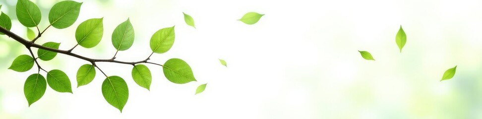 Naklejka premium Branches isolated in white with scattered green leaves, organic, simplicity