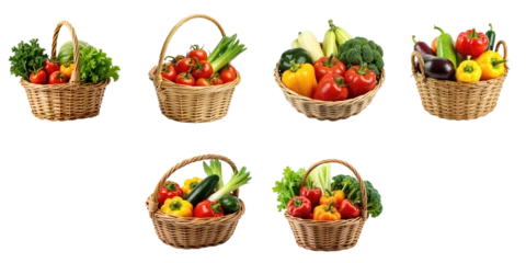 Fototapete Colorful Assortment of Fresh Vegetables in Woven Baskets Featuring Tomatoes, Bell Peppers, Broccoli, Zucchini, and More Against a transparent Background for DIY Projects © The 2R Artificiality
