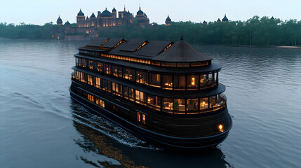 Majestic castle view fantasy landscape digital art peaceful environment enchanting concept