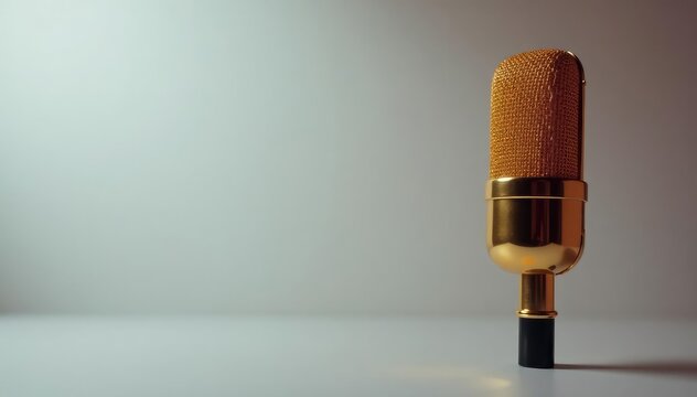 Close-up of a single gold microphone on white , gold, mic