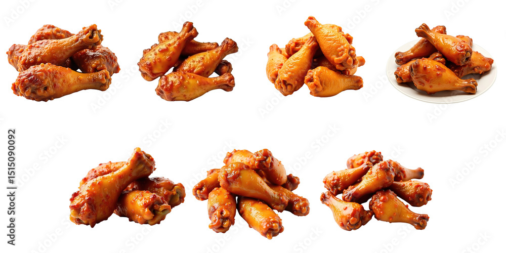 Aufkleber assorted crispy chicken drumsticks on a transparent background featuring various poses and arrangeme