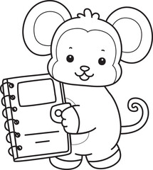 Outline of Cute Monkey icon. Lineart of Funny baby Monkey animal series stock illustration.