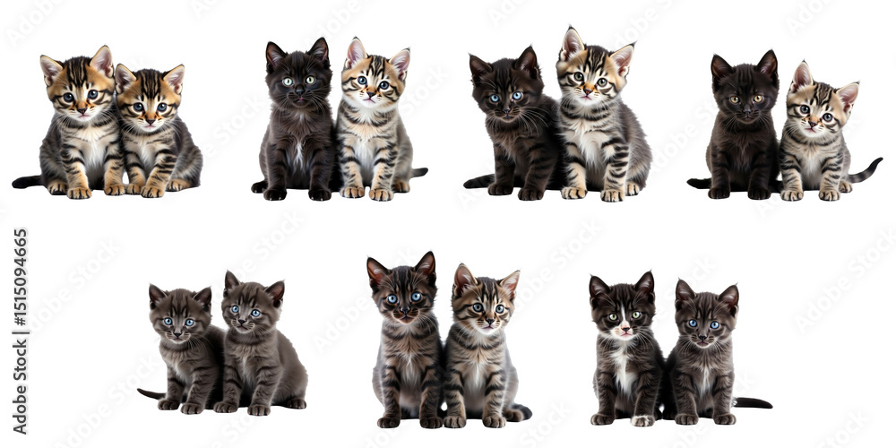 Aufkleber collection of adorable kittens in various poses and colors set against a transparent background feat