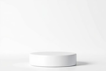 Minimalistic White Product Display, Empty Circular Platform on Clean White Background, Simple and Elegant Presentation