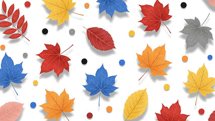 Obraz premium Vibrant Autumn Leaves Pattern Design featuring colorful maple and ash leaves on white background ideal for fall themed projects