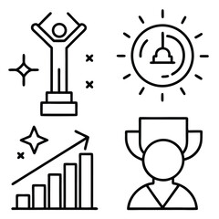 Achievement and Success Icons Collection – Line and Solid Badge, Trophy, Award, and Goal Icons for Business, Motivation, and Performance Tracking Designs
